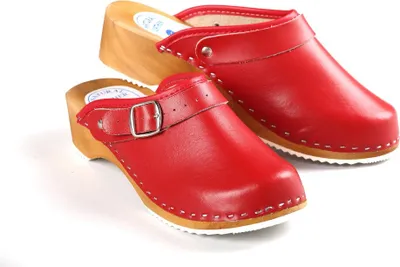 Produktbild von CLOGS Pantolette Sandalette Holz Leder Holzschuhe Holzclogs Damen Klotschen Rot 41
