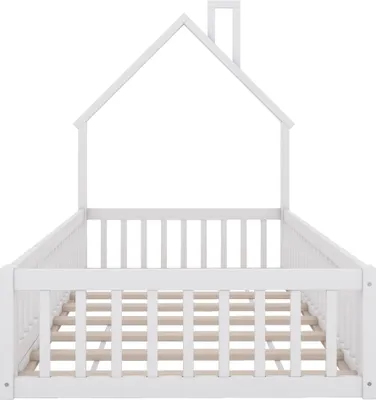 Obrázok produktu pre Domček Sweiko, 90 x 200 cm, detská posteľ v tvare komína, posteľ s lamelovým roštom (bez matraca), borovicové drevo, minimalistický štýl, biela