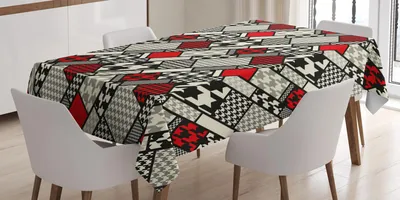 Obrázek produktu pro ABAKUHAUS Moderní ubrus, minimalistický stylizovaný kitschový vzor s retro módním geometrickým efektem, 140 x 170 cm, černá, bílá, červená