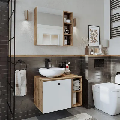 Immagine prodotto di Set di mobili da bagno Roomart LOTUS-I-65, 3 pezzi, larghezza 65 cm, rovere bianco