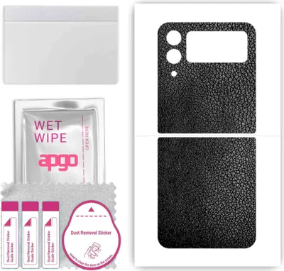 Produktbild von apgo Rückseite Schutzfolie, Skin, kompatibel mit Samsung Galaxy Z Flip4, Hinten Displayschutzfolie aus Vinylfolie, kratzfest, einfache Montage - Schwarzes Leder