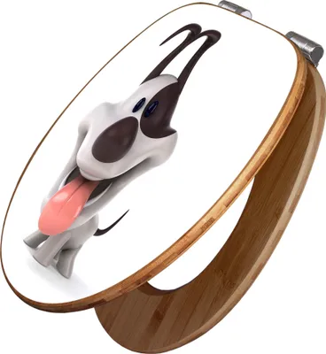 Zdjęcie produktu dla Deska sedesowa banjado Design z mechanizmem cichego opuszczania – motyw komiksowego psa – deska sedesowa z mechanizmem cichego opuszczania, wykonana z drewna i wysokiej jakości bambusa, pasująca do wszystkich popularnych modeli toalet [TDB2 10245]