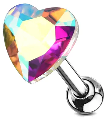 Produktbild von Helix & Tragus Ohr Piercing „Kristall Herz“ Aurora Borealis