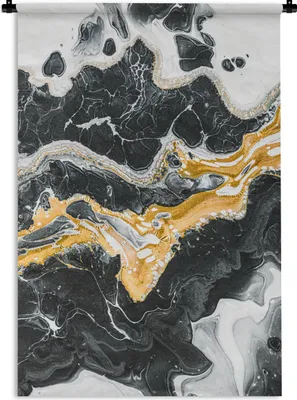 Produktbild von MuchoWow® Wandteppich Wandbehang Marmor - Schwarz - Golden 90x135 cm Tapisserie Dekoration Wandtuch - Baumwolle - Wandskulptur