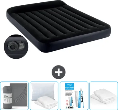 Produktbild von Intex Luftbett - 2 Personen - 152 x 203 x 25 cm - Blau - Inklusive Pumpe - Spannbettuch - Küssen - Reperaturset en Kissenschutz