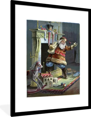 Produktbild von MuchoWow® MuchoWow® Gerahmtes Poster Retro-Weihnachtsmann - Weihnachten 60x80 cm - Poster mit zchwarzem Bilderrahmen - Wohnzimmer - Dekorationen - Prämie