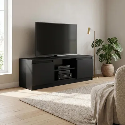 Produktbild von Masseno TV-Schrank NUDO 120 cm Fernsehschrank mit 2 Türen TV-Lowboard für Wohnzimmer Modern 120x39x38,5 cm Schwarz / Schwarz