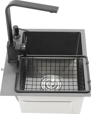 Obrázek produktu pro Dřez do kuchyně – jednodřez – akrylátový – 40×45 cm – s baterií – 2 otvory – určený k vestavbě – černý