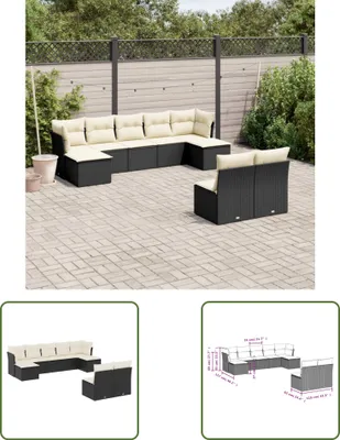 Produktbild von The Living Store 9-tlg. Garten-Sofagarnitur mit Kissen Schwarz Poly Rattan