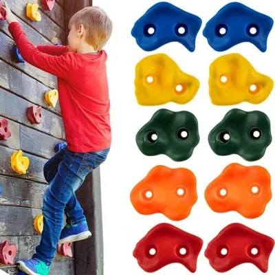 Productafbeelding van 12 stuks handgrepen/klimgrepen voor boulders, geschikt voor buiten. Robuuste klimsteunen, geschikt voor kinderen, voor gebruik binnenshuis. Klimmuur voor speelplezier buiten, zonder schroeven, willekeurige kleur
