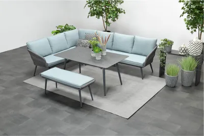 Produktbild von Garden Impressions Exklusives Aluminium-Rope-Lounge Set "Miriam" inkl. Tisch, Bank und Kissen grau, hellblau links