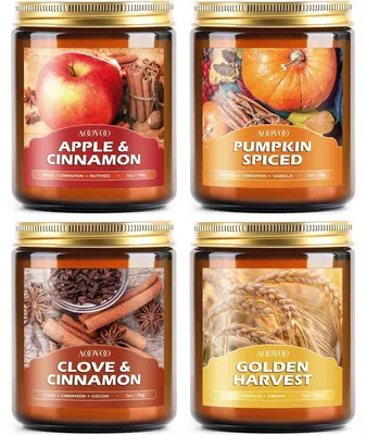 Immagine prodotto di Set regalo di candele profumate autunnali, confezione da 4, cera di soia, durata di combustione di 200 ore