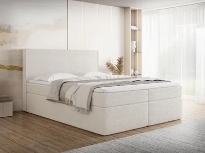 Produktbild von Boxspringbett 180x200 cm mit Bettkasten, Gepolstert Doppelbett mit 7-Zonen Taschenfederkern-Matratze, 5 cm Komfortschaum-Topper Inklusive – Stauraumbett mit hohem Kopfteil in Boucle Stoff Creme, Weiß