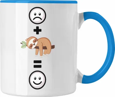 Produktbild von Trendation - Faultier Tasse Geschenk für Faultier Liebhaber  :( + Faultier = :) Lustige Geschenkidee Geburtstag (Blau)