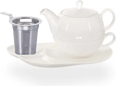 Produktbild von Buchensee Tea for one mit Sieb / Teeset Lena, Teekanne 500ml mit Sieb in weiß, Crystal Bone China Porzellan