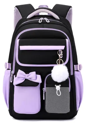 Immagine prodotto di Zaino per bambine, idrorepellente, in tessuto Oxford, nero e viola, capacità 28 litri, compatibile con carrello