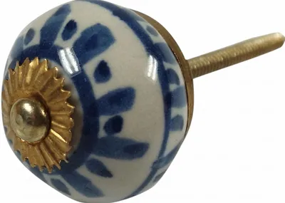 Produktbild von Kleiner Keramik Möbelknopf, Möbelknauf Möbelgriff, Schranktürknöpfe, Möbelknöpfe, Schubladengriff - Modell 62, Blau, 3*3*6,5 cm, Möbelknöpfe