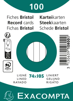 Image de Exacompta 40x 100 fiches bristol ligné non perforé 74x105mm Blanc 10800SE