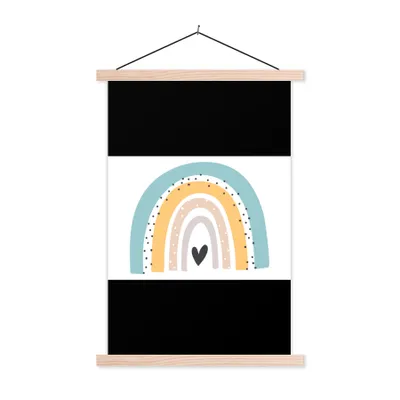 Produktbild von MuchoWow® Textilposter Regenbogen - Mädchen - Jungen - Herz - Pastell 120x80 cm mit holzfarbenen Rahmen - Aufhängeset