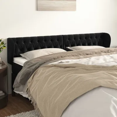 Produktbild von Cloris Designermöbel Kopfteil mit Ohren Schwarz 183x23x78/88 cm Samt 2024 Neu