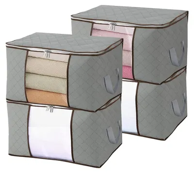 Productafbeelding van TRANKIELO® - 4 stuks opbergtassen 90 l – multifunctionele opbergdozen voor kleding en beddengoed, ruimtebesparend en praktisch