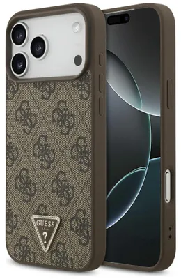 Image de Étui Guess en cuir 4G Triangle pour iPhone 18 Pro Max / 17 Pro Max, couleur marron
