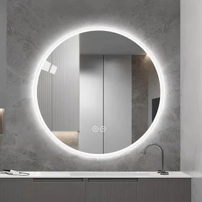 Obrázek produktu pro Kulaté koupelnové zrcadlo LED Ø80 cm - stmívatelné, proti zamlžení, 3 barvy světla, nástěnné, kosmetické zrcadlo s osvětlením