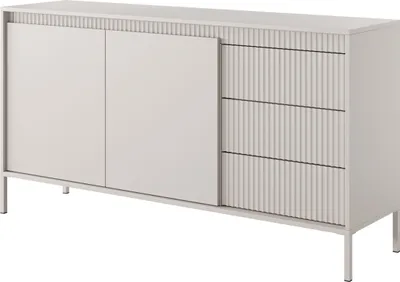 Produktbild von Masseno Kommode SENSATO 154 cm Sideboard mit 3 Schubladen und 2 Türen für Wohnzimmer Schlafzimmer Modern 154x40x81 cm Beige / Beige