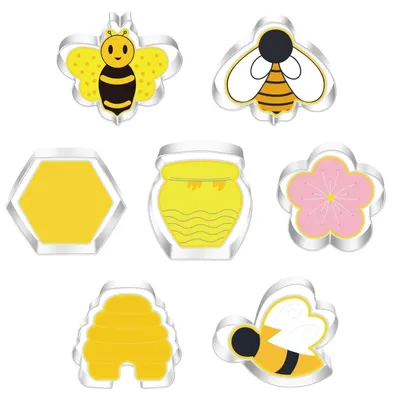 Image de Ensemble de 7 emporte-pièces en acier inoxydable, idéal pour réaliser des biscuits, des décorations en fondant, des pâtisseries et des décorations pour gâteaux sur le thème des abeilles
