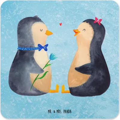 Produktbild von Mr. & Mrs. Panda Untersetzer für Gläser Pinguin Pärchen 6er Set - Eisblau - Geschenk, Coaster, Hochzeit, Glas-Untersetzer, Liebe, Hochzeitstag, Hochzeitsgeschenk