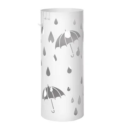 Produktbild von SONGMICS Ø 19,5 x 49 cm Metall Schirmständer 2 Haken Regenschirm Wasserauffangschale weiß werden verschenkt rund LUC23W
