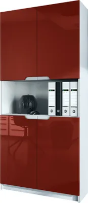 Produktbild von Vladon Büroschrank Logan V2,  Germany, Aktenschrank mit 5 Fächern und 4 Türen, Weiß matt/Bordeaux Hochglanz (82 x 184 x 37 cm)