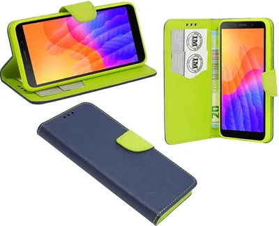 Produktbild von Buch Tasche "Fancy" kompatibel mit Huawei Y5P Handy Hülle Etui Brieftasche Schutzhülle mit Standfunktion, Kartenfach Blau-Grün