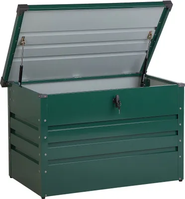 Produktbild von BELIANI Gartentruhe Dunkelgrün Metall 300 L 100 x 62 cm Wasserdicht Abschließbar mit Deckel Garten Aufbewahrungsbox Gartenbox Kissenbox Auflagenbox