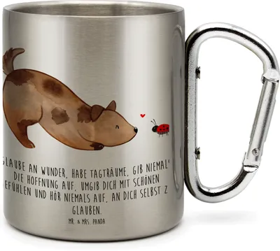 Produktbild von Mr. & Mrs. Panda thermotasse Hund Marienkäfer - Transparent - Geschenk, Campingtasse, Teetasse, Wunder, Mischlinghund, Zuversichtlich, Thermobecher, Positiv, Sprüche