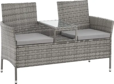 Produktbild von SVITA CHICAGO Rattan-Bank Garten-Bank Lounge Sitzecke Grau