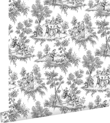 Zdjęcie produktu dla ESTAhome Tapeta nadruk toile de jouy czarnym 53 cm x 10.05 m