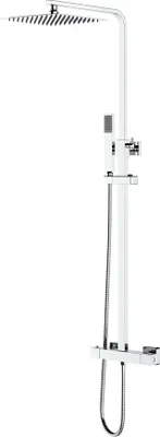 Produktbild von Duschsystem Set Chrom eckig mit Regendusche 22x22 cm Handbrause Thermostat Duschgarnitur mit Duschstange Anti-Kalk-Düsen Dusche komplett