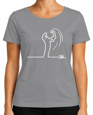 Immagine prodotto di T-shirt da donna con la linea "Balum Strichmännchen" di Osvaldo Cavandoli, motivo cartoon, colore grigio, taglia XL