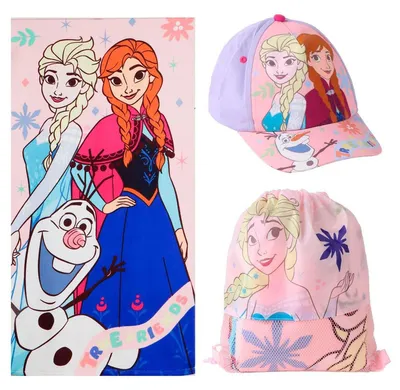 Produktbild von Frozen Strand- und Pool-Set mit Handtuch, Hut und Rucksack – Frozen Kinder-Set mit Hut, Handtuch und Tasche, komplettes Sommer für Jungen und Mädchen,