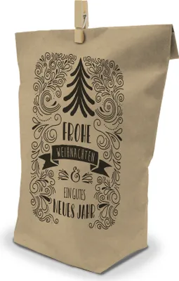 Produktbild von itenga Geschenktüte Frohe Weihnachten und es Jahr 17x26cm braun schwarz - 24 Tüten und Klammern