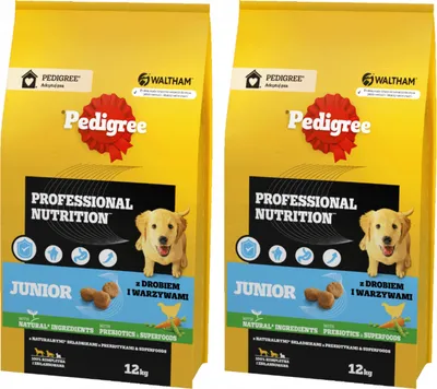 Produktbild von Pedigree Professional Nutrition Junior mit Geflügel & Gemüse 12 kg Trockenfutter für Welpen & Junghunde 2-er pack