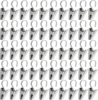 Image de Crochets en acier inoxydable pour rideaux, lot de 50, longueur 33 mm
