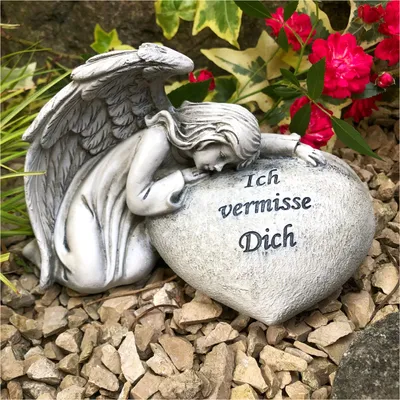 Produktbild von Engel Gedenkstein Grabherz Grabschmuck Grabdekoration  - Ich vermisse Dich -