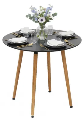 Produktbild von Relaxdays Esstisch, rund, H x D: 75 x 80 cm, MDF & Bambus, für 4 Personen, skandinavischer Esszimmertisch, schwarz/natur