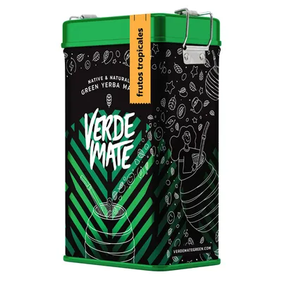 Immagine prodotto di Verde Mate - Tè di mate in lattina Frutos Tropicales 500 g - Foglie di 5 mm di spessore, senza polvere - Delicato - Ananas, cocco - Essiccato all'aria - Yerba mate del Brasile