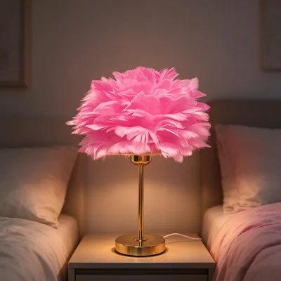 Produktbild von JDONG Tischleuchte  Neonrosa Feder, Federleichte E27 flauschige Dekolampe, Nachttischlampe Warmweiß, Nachtlicht fürs Schlafzimmer, Wohnzimmer,∅30*38cm