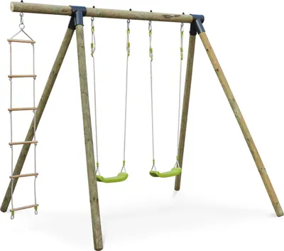 Produktbild von sweeek - MISTRAL Holzspielplatz mit 2 Schaukeln und Seilleiter - Grün