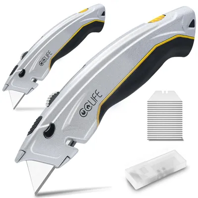 Productafbeelding van 2 stuks professionele universele messen met antislip handgreep en 20 roestvrijstalen messen