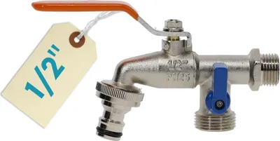 Produktbild von Garten Wasserhahn Kugelhahn 1/2" Doppelanschluss Außen 1/2 Zoll Doppel Wasserhahn Außenwasserhahn Doppelwasserhahn mit Schlauchanschluss
